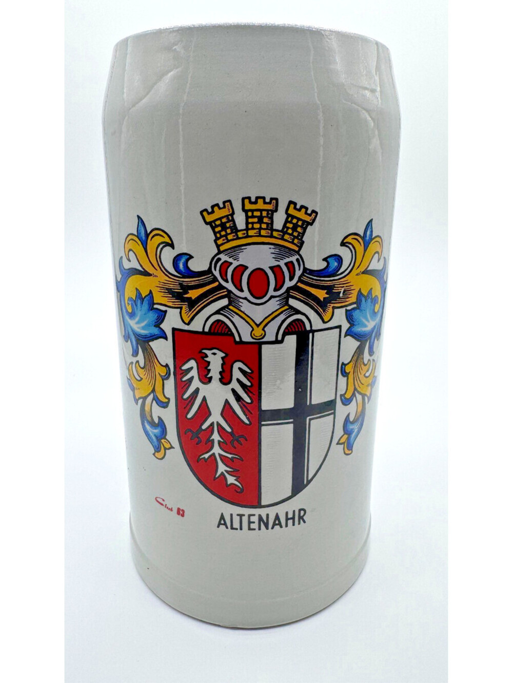 Vintage Altenahr Germany 2L Stoneware Beer Stein Mug Coat of Arms 1960s